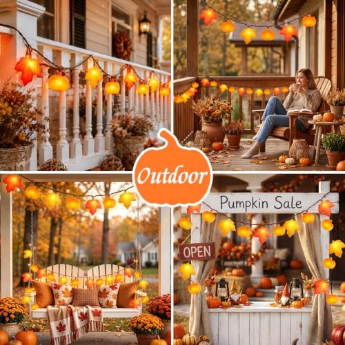 8.5Ft Fall Decor Orange Maple Leaf & Pumpkins String Lights, 10 LED Fall String Lights Plug in, Outdoor Indoor Fall Decorations for Home Porch Fireplace Harvest Party Thanksgiving Decor - Image 5