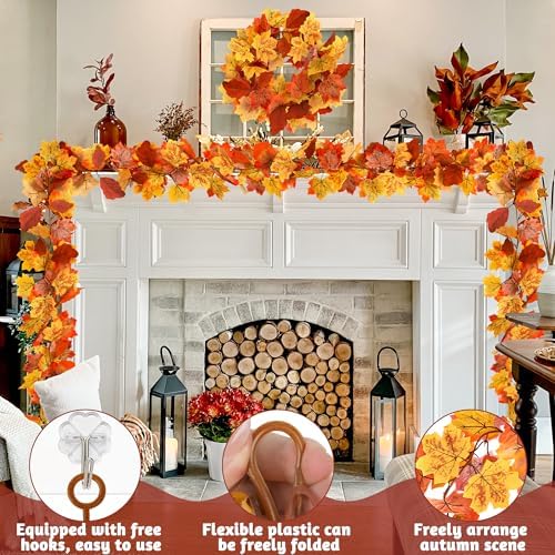 2Pack 11.8FT Yellow Maple Leaf Garland for Thanksgiving Wedding Fireplace - Image 4