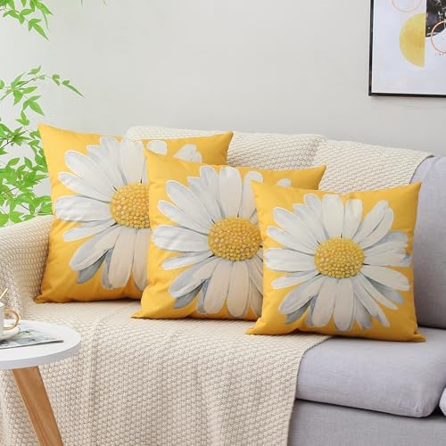 Spring Summer Outdoor Waterproof Pillow Covers 20 x 20 Inch Set of 2 Yellow Daisy Flower Decorative Cushion Cases for Sofa Couch Garden Patio - Image 7