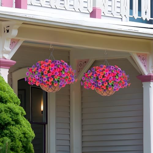 Artificial Fake Hanging Flowers with Basket for Outdoor Decor 12 Pcs UV Resistant Faux Silk Morning Glory Flowers Plants for Outdoor Outside Planters Home Porch Patio Balcony Spring Summer Décor - Image 6