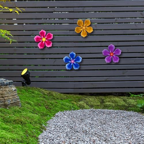 Giyyomtr Flowers Outdoor Wall Decor - 4 Pack 6.2'' Metal Flower Wall Art Hanging Decorations for Outdoor Fence Garden Yard Patio Exterior Decor - Image 5