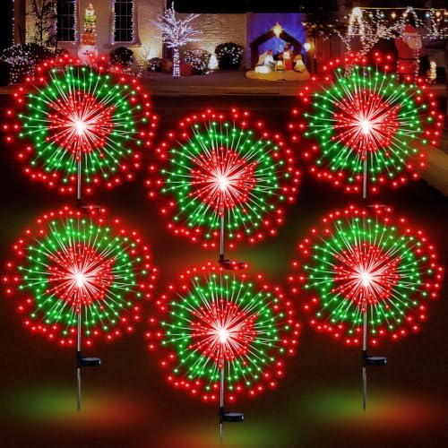 Tujoe 6 Pcs Christmas Solar Firework Stake Lights 180 LED 8 Modes by Tujoe