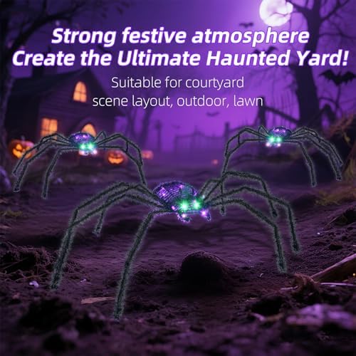 HOYECHI 3-Piece Lighted Halloween Spider - Holiday Decorations Outdoor Set of 3 Spider with 35 LED Lights for Front Yard Porch Gardens Party Outside Halloween Decor - Black - Image 6