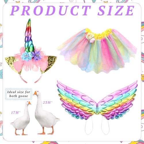 Abbylike Unicorn Porch Goose Outfit Rainbow Goose Costume for 23'' H Cement Statue with Tutu Skirt Unicorn Headband Wing for Party Outdoor Yard Lawn Garden Patio Decor - Image 4