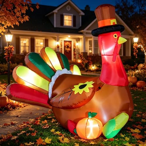 Domkom 5FT Thanksgiving Inflatable Turkey with Pumpkin & Corn Yard Decor - Image 2