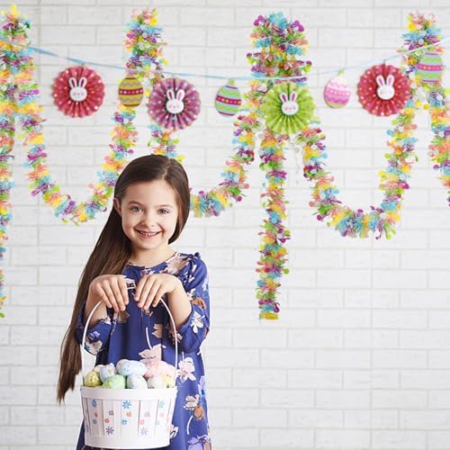 Easter Garland Decor,50Ft Glitter Tinsel Spring Garland Decorations for Tree Mantle Bedroom Office Classroom Party Indoor Outdoor Holiday Home Pink Yellow Blue Green White - Image 5