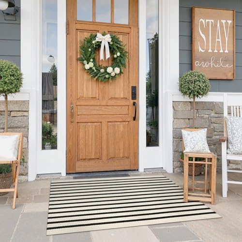 KIMODE Front Door Mat Outdoor Black and White Fall Porch Rug Entry Doormats - Image 3