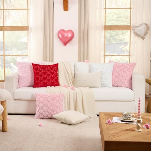Softalker Spring Summer Throw Pillow Covers 18 x 18 Inch Set of 2, Farmhouse Decorative Floral Daisy Soft Faux Fur Cushion Covers, 3D Pillow Cases for Couch Bedroom Living Sofa Room Home Decor, Pink - Image 7