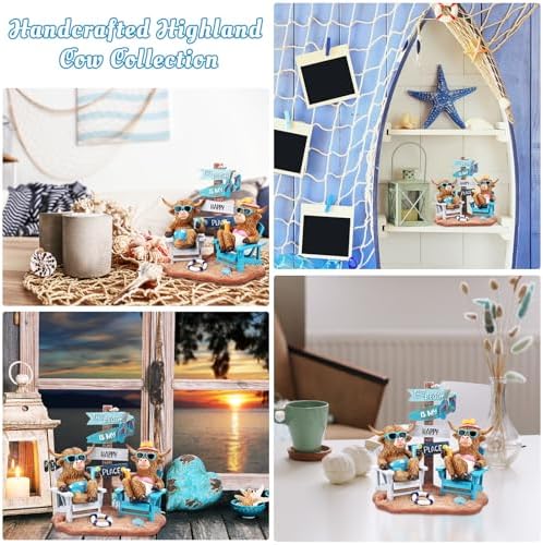 Wonderjune Beach House Decor Resin Sign Figurine for Mantle,Highland Cow - Image 5