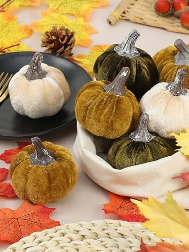 Coferset 12Pcs Velvet Mini Artificial Pumpkin Decor Set - Image 2