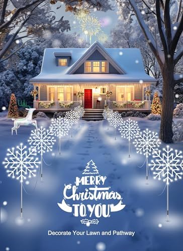 Minetom Snowflake Lights Outdoor, 10 Large Snowflake Christmas Pathway Lights Outdoor Christmas Decorations Yard Sidewalk Walkway Driveway Marker Stake, White - Image 4