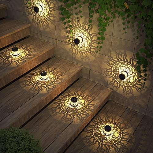 gardencave 2 Pack Solar Fence Lights Metal Solar Powered Outdoor Wall Deck Lights Sun Moon Theme Waterproof Fence Light for Garden Post Patio Backyard Yard Decor (Face, 2 Pack) - Image 4