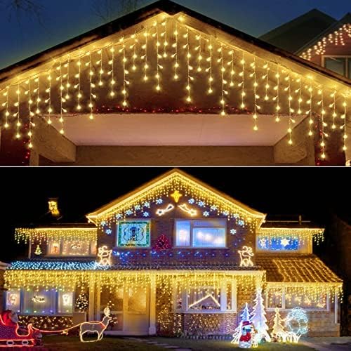 304 LED Solar Christmas Icicle Lights Outdoor Decorations, 8 Modes Waterproof Icicle Fairy Lights for Outside Holiday, Patio, Balcony, Christmas, Window, House Eaves Decorations, Warm White - Image 7