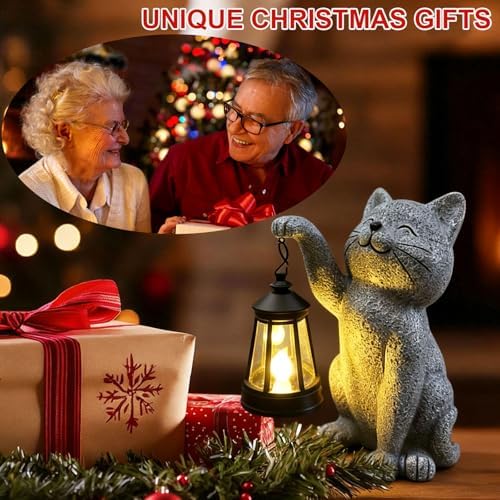 YODY Garden Statues Outdoor Garden Decor: Cat Statue with Solar Lantern for Yard Art Lawn Ornaments Porch Patio Balcony Home House - Birthday Gifts for Grandma Mom Women - Image 3