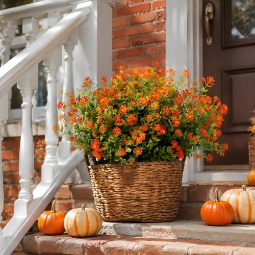 CLEANGOR 24 Pcs Artificial Mums for Outdoors, Fall Flowers (Orange Red) - Image 3