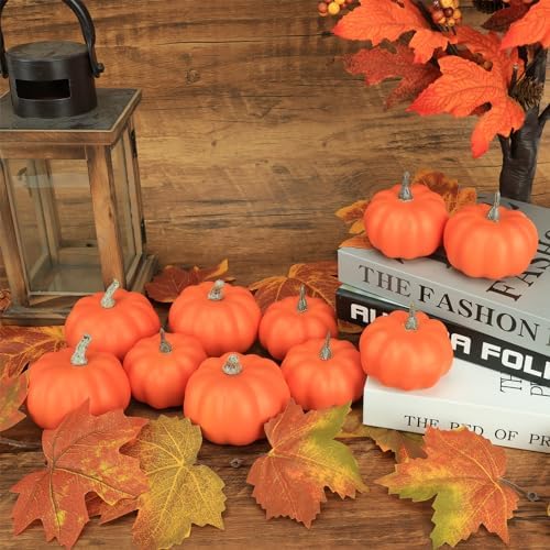 10Pcs Fake Pumpkins Fall Thanksgiving Decorations,Orange Plastic Pumpkins Home Decor, Artificial Mini Pumpkin for Decorating Autumn Harvest Outdoor Indoor Fall Decor Centerpiece Table Decorations - Image 2