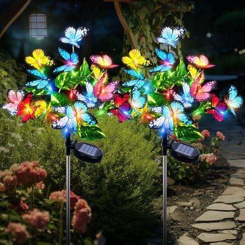 Fohil 2 Pack Butterfly Solar Garden Lights Outdoor with 2 Lighting Modes by Fohil