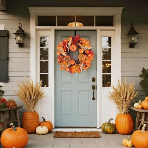 24 Inch Fall Wreaths Decorations Maples Autumn Wreath with Hanger - Image 3