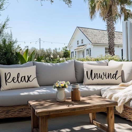 Decorative Throw Pillow Covers 12x20 Set of 2 Relax Unwind, Cream - Image 2