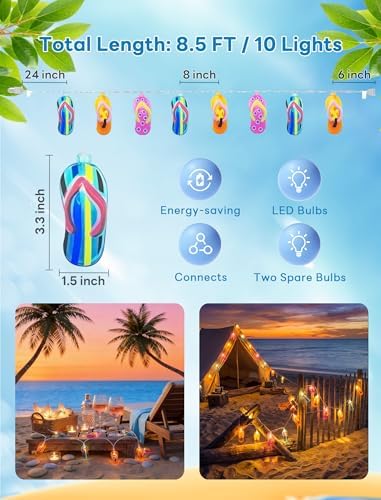 Slipper String Lights, 8.5FT 10 LED Beach Themed Lights with UL Certified Plug, Waterproof Tropical Party Decorations for Patio, Warm White Hawaiian String Lights for Garden Backyard Bedroom Decor - Image 7
