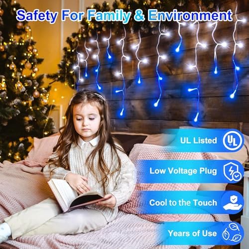 Christmas Icicle Lights Outdoor 132FT 1332 LED Drops Blue & White - Image 5