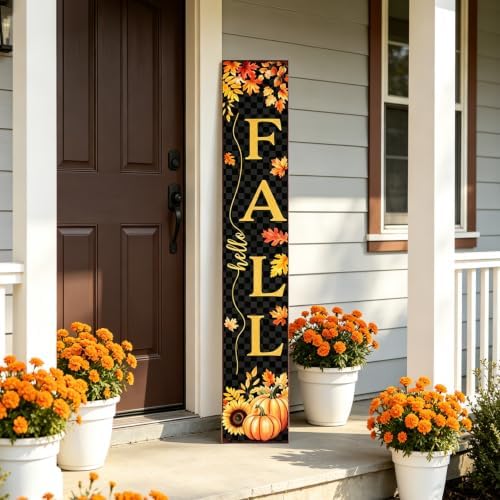 Farmhouse Autumn Wooden Welcome Sign Stand for Front Door, 47" Rustic Large Fall Welcome Porch Sign Wall Hanging for Thanksgiving, Vertical Tall Porch Leaner Decor for Outdoor Patio Garden - Image 3