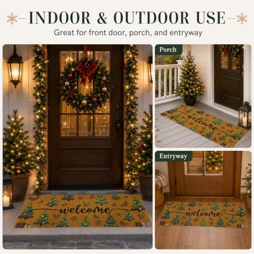 Long Doormat 48x 16 inch Christmas Tree Door Mat Welcome Doormat for Winter Christmas Front Door Outdoor Indoor Porch Entrance Decor Vivid - Image 4