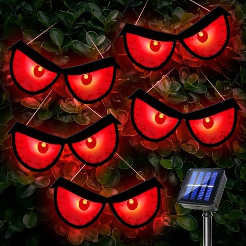 Solar Halloween Eyes Lights for Bushes 5 Pairs Halloween Flashing Glowing Eyes for Bushes Yard Garden Trees Pathway Patio Bush Decorations (Red) by Unknown