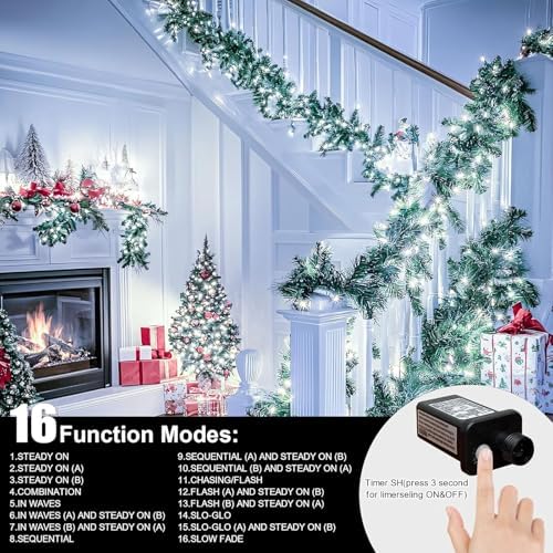 LAMPHOME 33ft Christmas Decorative Mini Lights, 100 LED Transparent Wire Fairy Starry String Lights Plug in, 16 Lighting Modes, for Indoor Outdoor Xmas Tree Wedding Party Decoration (White) - Image 3