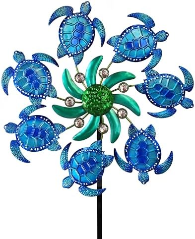 39" Sea Turtle Wind Spinners Garden Stake,Outdoor Ocean Theme Wind Sculpture Decorations for Patio,Lawn-Blue - Image 7