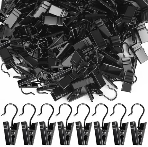Teenitor 100 Pack Small Curtain Clips Curtain Hooks for Outdoor String Lights, Stainless Steel Clips for Hanging Curtain Hooks for Drapes, Black by PERFECTYOURBEAUTY