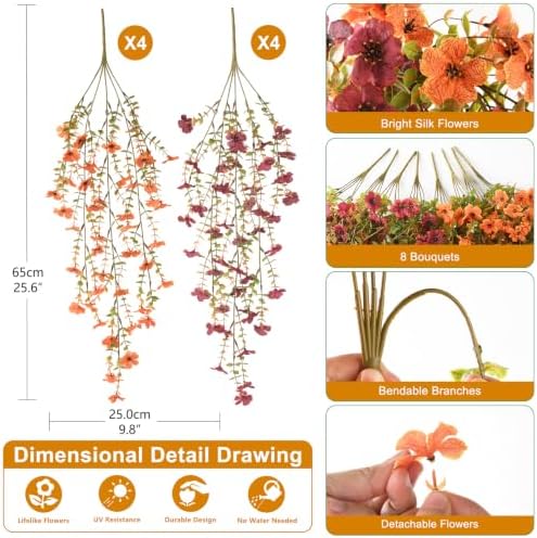 Homsunny Artificial Mums for Outdoors Hanging Flowers for Home Fall Decor - Image 2