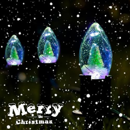 C9 Christmas Pathway Lights Outdoor,24.2ft Multicolored Flickering String Lights LED Christmas Walkway 20 Christmas Tree Light Bulbs with Stakes for Path Driveway Yard Garden Xmas Sidewalk Decoration - Image 4