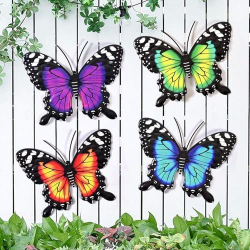 Metal Butterfly Wall Decor-4 Pack Butterfly Hanging Wall Decor Outdoor Fence Wall Art Decor for Indoor or Outdoor, Yard Patio Fence Garden Decorations by Yungeln