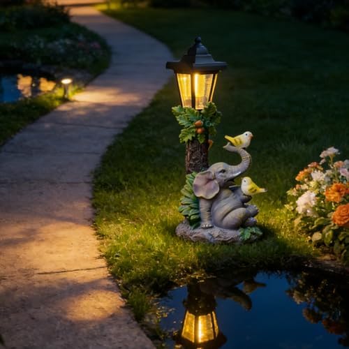 Solar Elephant Garden Statue, Outdoor Garden Sculpture Decoration - Image 3
