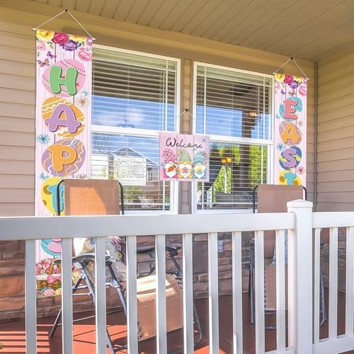 VitalCozy 3pcs Easter Porch Banner Set - Welcome Door Cover with Bunny, Egg & Daisy Designs, Spring Holiday Wall Hanging Decorations for Home, Office & Farmhouse Front Door - Image 5