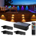 Solar Fence Lights Outdoor with Remote 4 Pack, Warm/Cool White & RGB 12 Modes, Deck Lights Solar Powered Waterproof, Backyard Lights for Step Stairs Railing Balcony Patio Decor by MIFISH