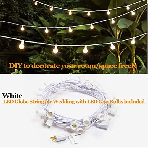 Outdoor Globe String Lights White - G40 Outdoor Lights Patio String Lights Linkable Waterproof with 27 Shatterproof Clear Bulbs(2 Extra) for Wedding Party Pergola Gazebo Lights - Image 5