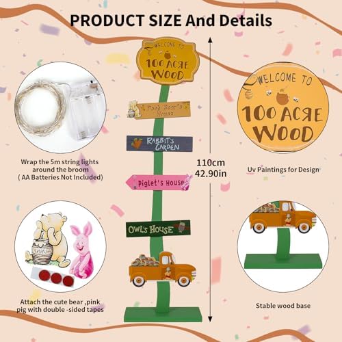 Winnie Baby Shower Decorations | Lighted Wood Baby Shower Standing Signs for Indoor Outdoor Yard Porch Decor | Hundred Acre Wood Birthday Party Decor - Image 3