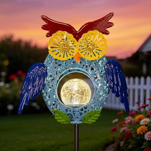 Go2garden Solar Owl Garden Gifts Lights Outdoor, 3D Waterproof Colorful Yard Art Decor with Stakes for Pathway Sidewalk Ornaments, Birthday Garden Gifts for Mom Women(1Pack) by Go2garden