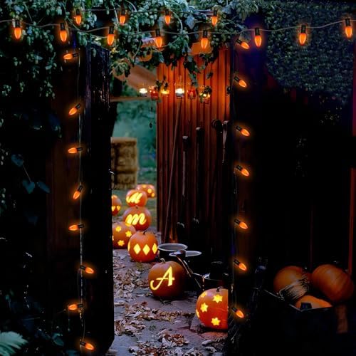 SUNSGNE C7 LED Orange String Lights Outdoor, 25FT Halloween String Lights with 27 LED Orange Lights(2 Spare) for Patio Garden Roofline Backyard Halloween Decorations, Black Wire - Image 6