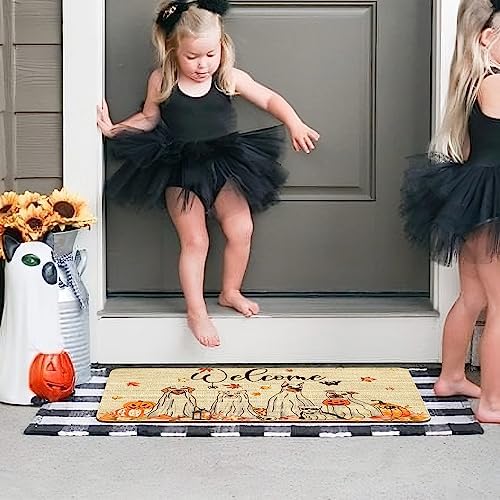 Halloween Fall Door Mat,Halloween Ghost Dogs Pumpkin Outdoor Mats for Front Door,Halloween Indoor Entrance Non-Slip Doormat,Fall Entryway Welcome Rubber Mats for Front Porch Decor 30" x 17" - Image 2