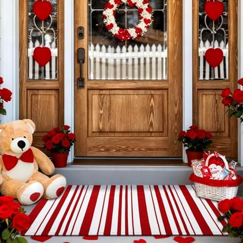 Duraaamo Red and White Striped Rug 2' x 3' for Christmas Outdoor Decor - Image 3