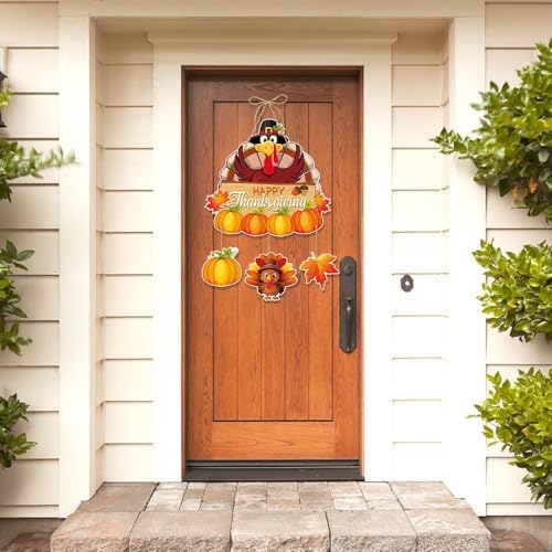 Happy Thanksgiving Turkey Door Hanging for Front Porch, Autumn Farmhouse Hanging Sign for Fall, Harvest & Holiday Decorations - Made of Thick Cardstock - Image 7