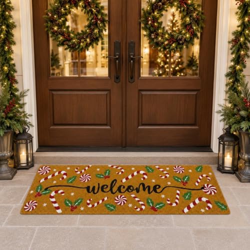 Long Doormat 48x 16 inch Candy Cane Door Mat Christmas Doormat Welcome Door Mat for Winter Christmas Front Door Outdoor Indoor Porch Entrance Decor - Image 3