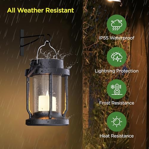 Solar Lantern Outdoor & Indoor Use – Hanging Solar Lights with Realistic Flickering Flameless Candle, Weatherproof for Gardens, Patios, Trees, and Lawns (Black, 1 Pack) - Image 3