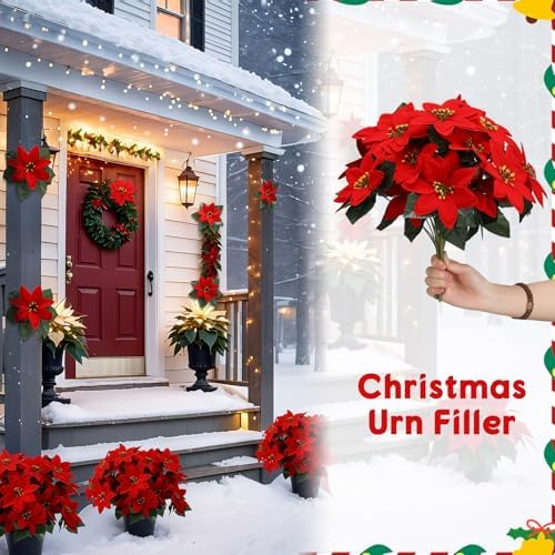 Daifunli 6 Pcs Christmas Poinsettias Artificial Flower for Outdoor Outside - Image 5