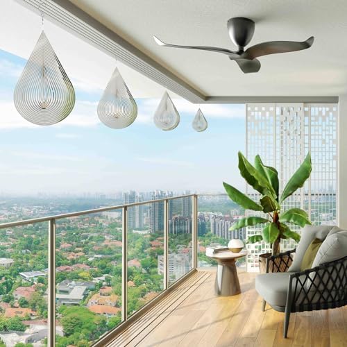 Wind Spinner Flowing-Light Effect Courtyard Decorations Made of Stainless Steel House Hanging Decoration 12“x 8“ Spinners with a 360° Rotating Hook (2 pcs Water Drop-Silver) - Image 2
