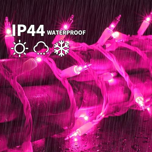 LAMPHOME Pink Christmas Lights Set 100 Count 19.6 Feet Incandescent Bulb Mini String Lights for Indoor Christmas Tree Garland Birthday Wedding Party Festival Decoration, White Wire - Image 6