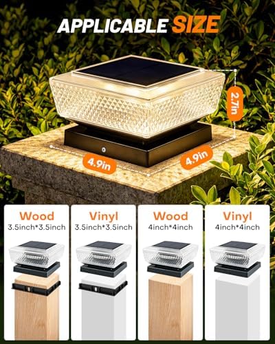 4x4 Solar Post Cap Lights Outdoor 10 Pack, 3000K Warm Fence Deck Post Solar Lights with Upgrade Solar Panel, Waterproof Solar Post Caps for 3.5x3.5, 4x4, Wooden & Vinyl Posts, Porch Patio Garden Use - Image 4